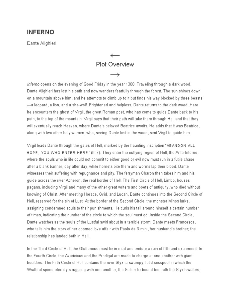 Inferno: Plot Overview | PDF | Inferno (Dante) | Divine Comedy