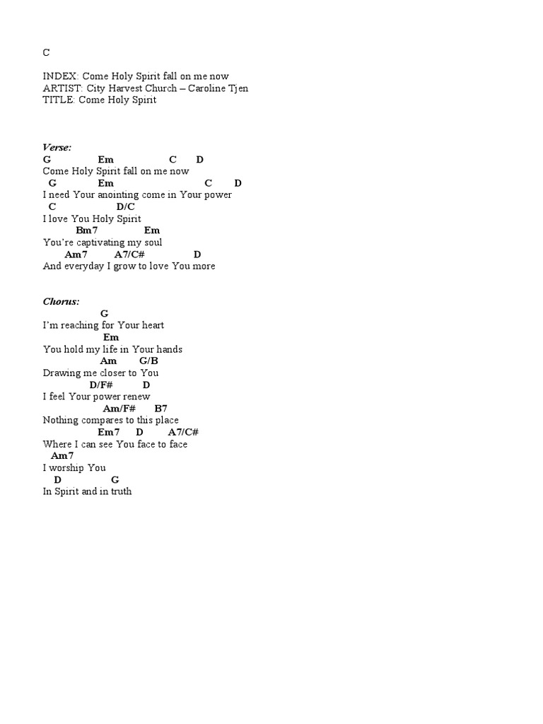 Come holy spirit chords key g pdf
