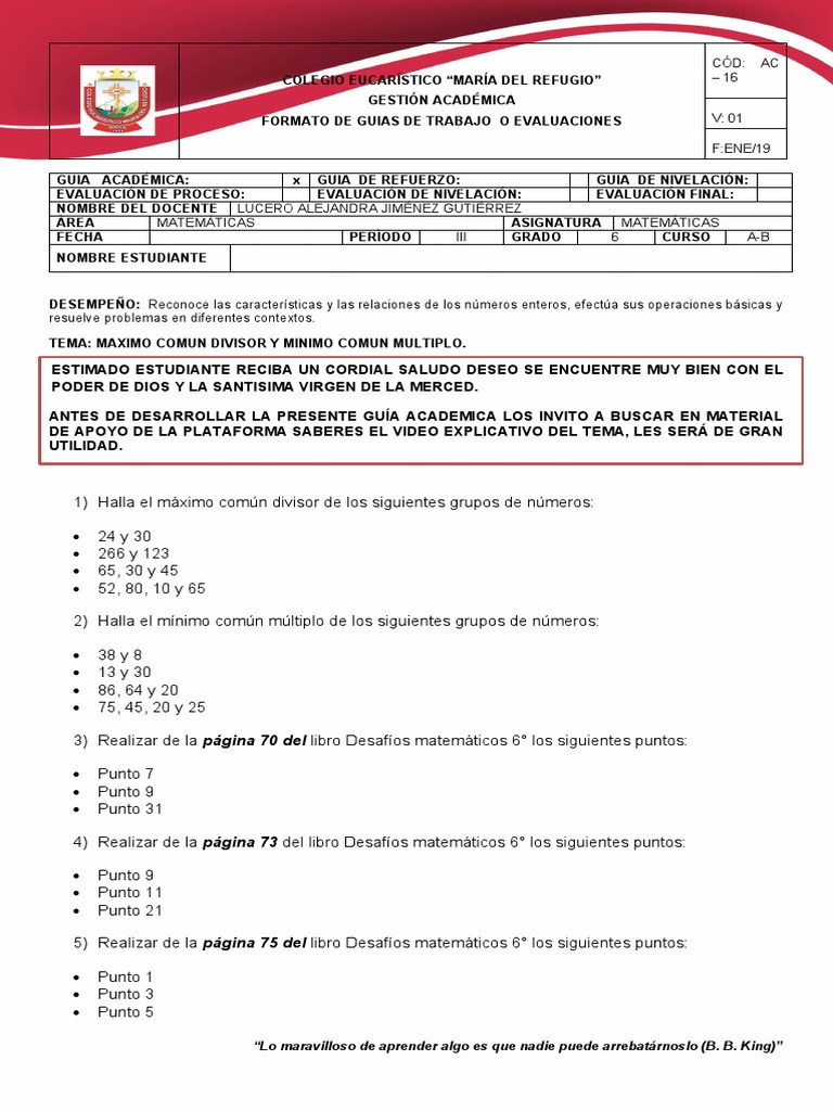 Taller MCD y MCM 6a-6b | PDF