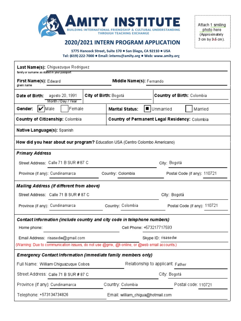 Amity Intern Program Application Form | PDF | Academic Degree | Teachers