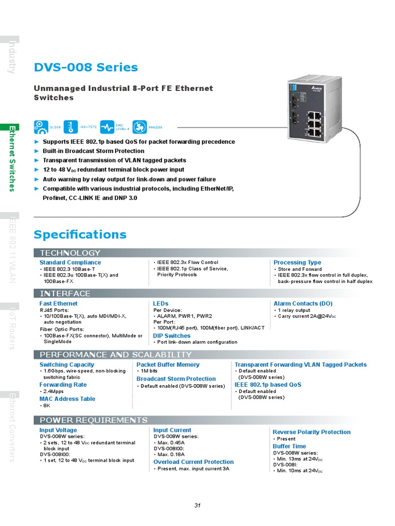 DVS-008 Series: Unmanaged Industrial 8-Port FE Ethernet Switches | PDF ...