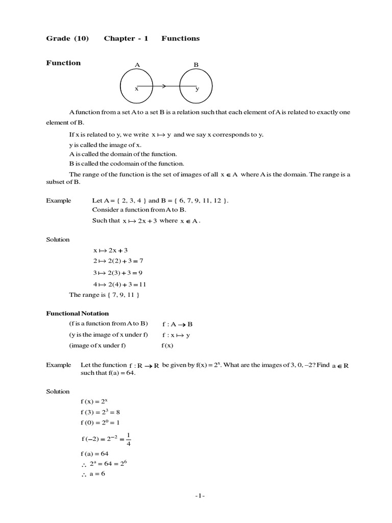 Grade (10) Chapter 1 Functions PDF Function (Mathematics) Set (Mathematics)