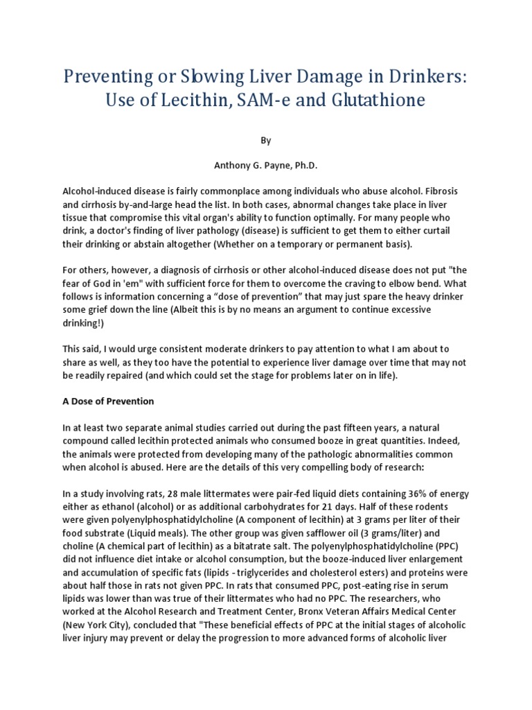 Preventing or Slowing Liver Damage in Drinkers Use of Lecithin, SAMe