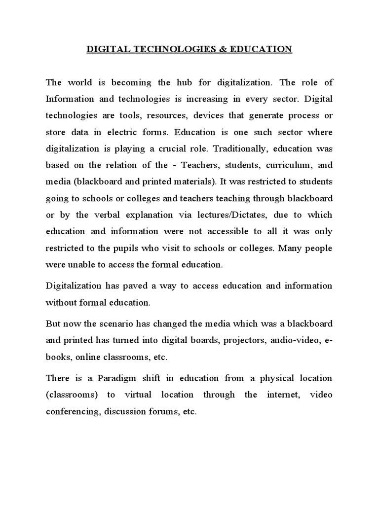 Impact of Digital Tech on Education | PDF | Educational Technology ...