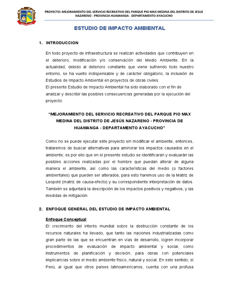 Estudio de Impacto Ambiental Parque Pio Max | PDF | Evaluación de ...