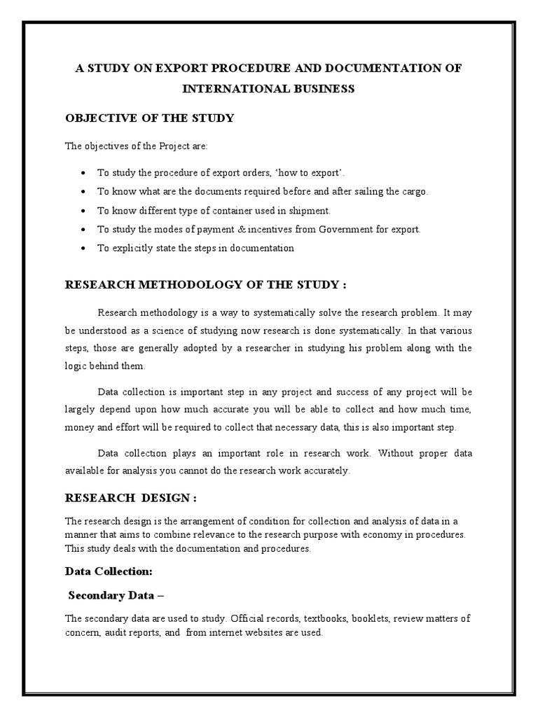 A Study On Export Procedure and Documentation of International Business ...