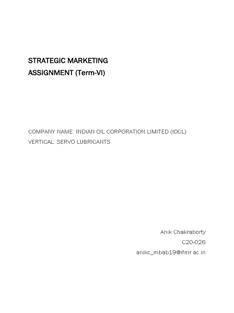 Strategic Marketing Assignment (TermVi) Company Name Indian Oil