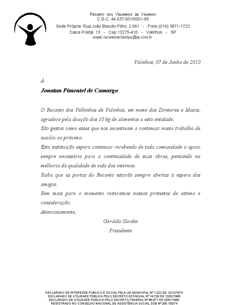 Carta De Agradecimento Por Oferta - Best Quotes f