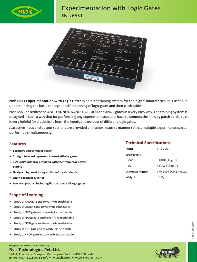 Nvis 6551 Logic Gates Training System | PDF | Logic Gate | Electronic ...
