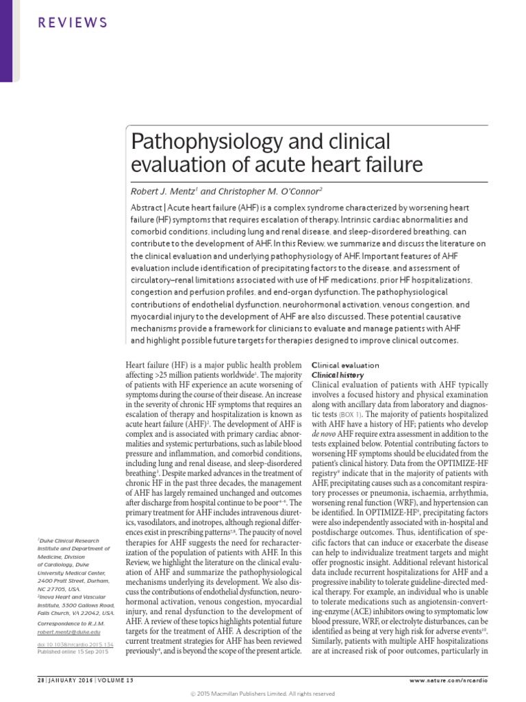 Pathophysiology and Clinical Evaluation of Acute Heart Failure | PDF ...