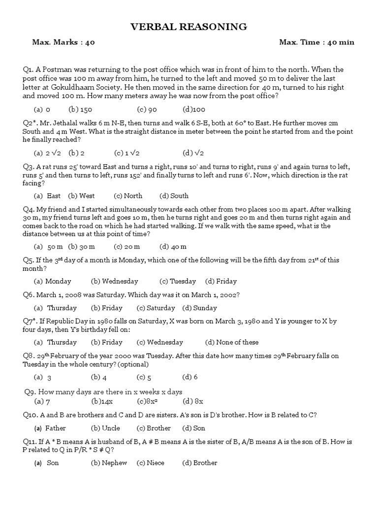 Verbal Reasoning Test PDF