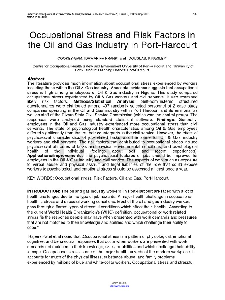 Occupational Stress and Risk Factors in The Oil and Gas Industry in ...