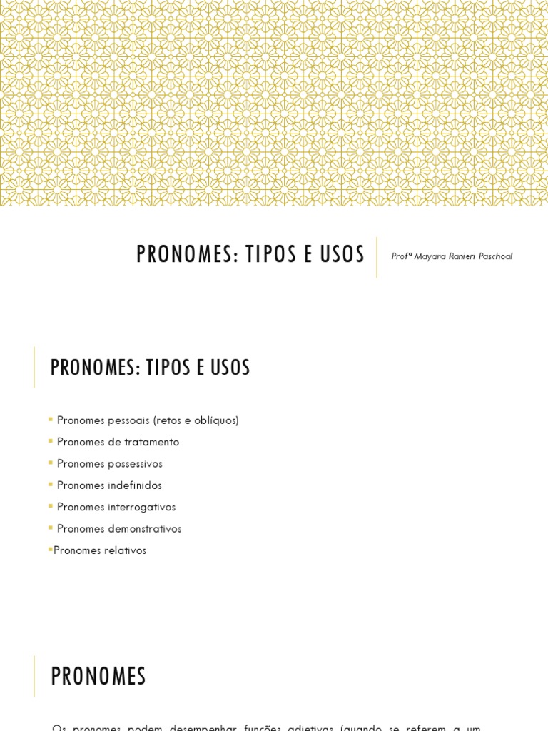 Pronomes - Usos e Tipos | PDF | Pronome | Ciência cognitiva