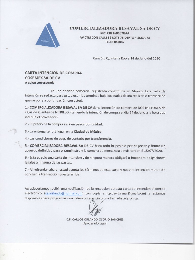 CARTA LOI EJEMPLO