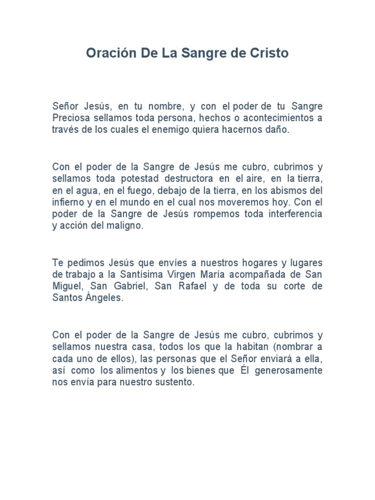 Oración a la Sangre de Cristo | PDF | Oración | María, madre de Jesús