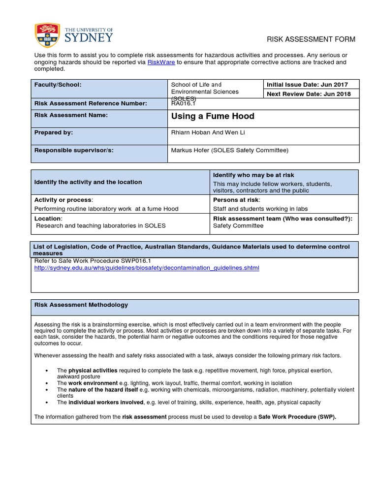 Fume Hood Risk Assessment Guide | PDF | Risk Assessment | Risk