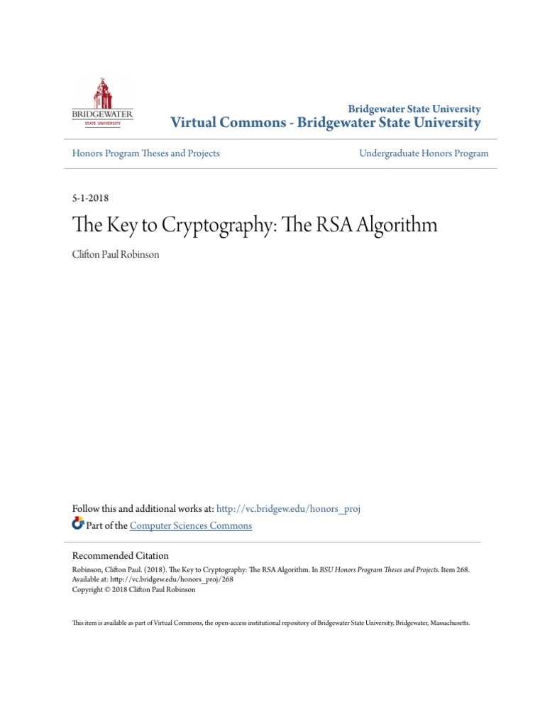 The Key To Cryptography - The RSA Algorithm | PDF | Cryptography | Key ...