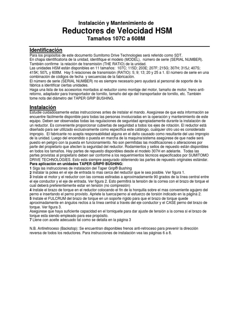 CATALOGO HSM Instalacion y Mantenimiento PDF | PDF | Engranaje | Eje
