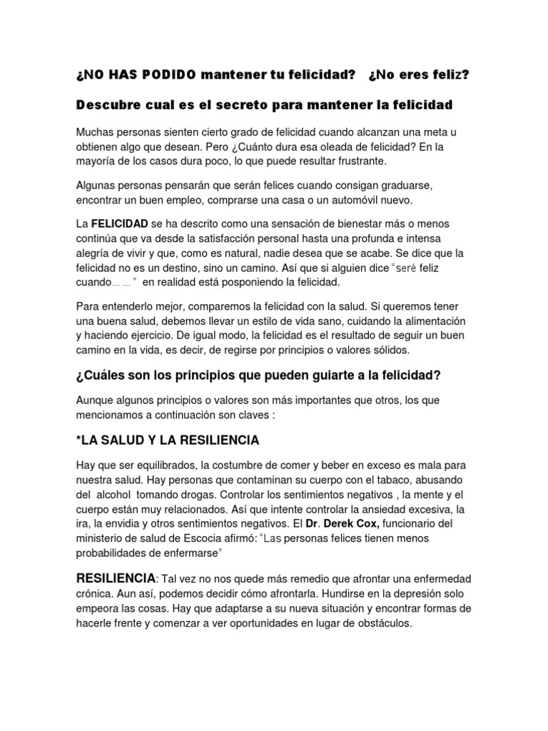 Claves para Mantener la Felicidad | PDF | Felicidad | Amor