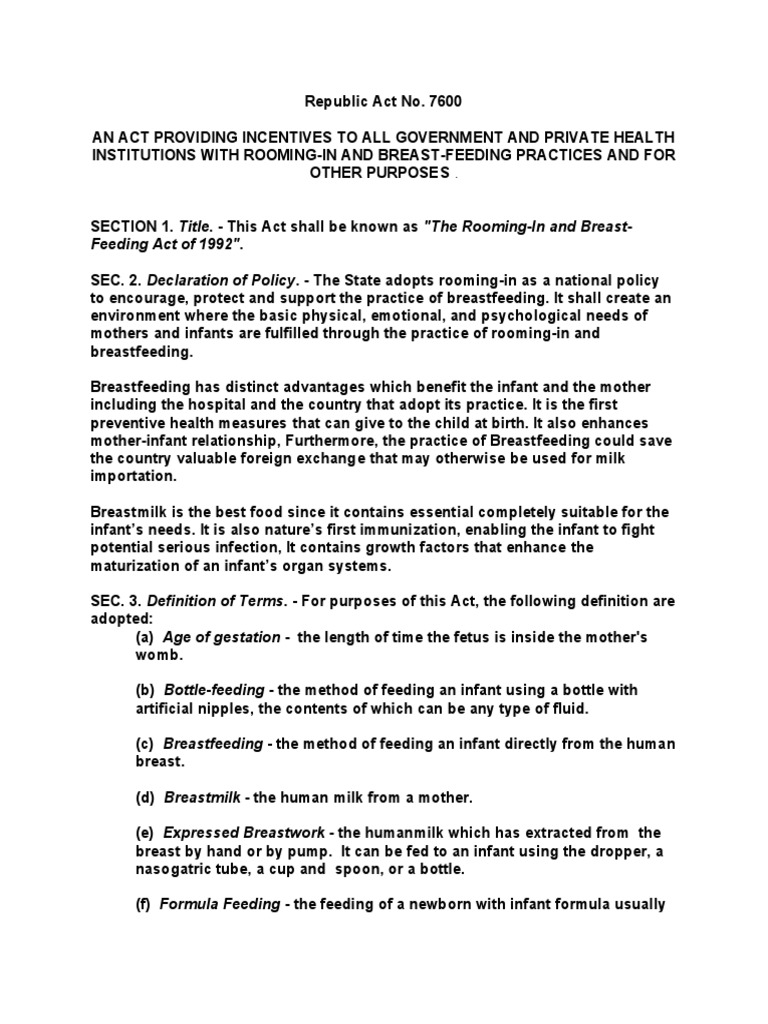 Rooming in Act | PDF | Breastfeeding | Breast Milk