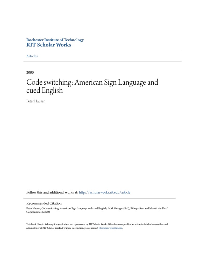 Codeswitching Asl And Cue English American Sign Language Multilingualism
