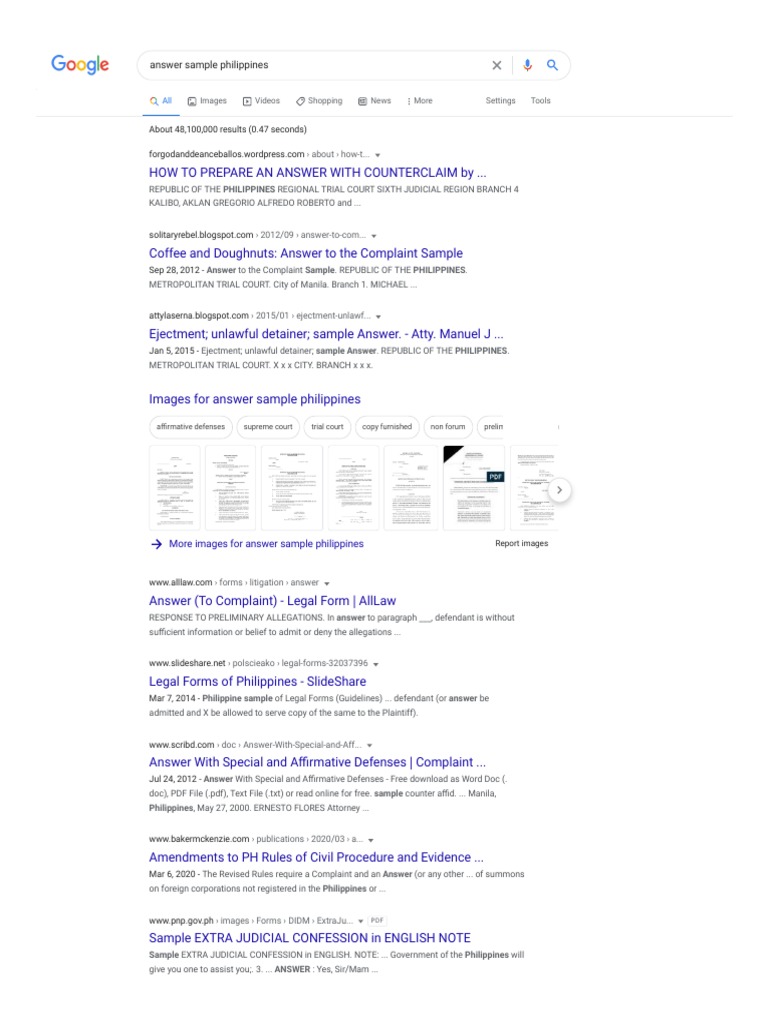 Answer Sample Philippines | PDF | Complaint | Civil Law (Common Law)