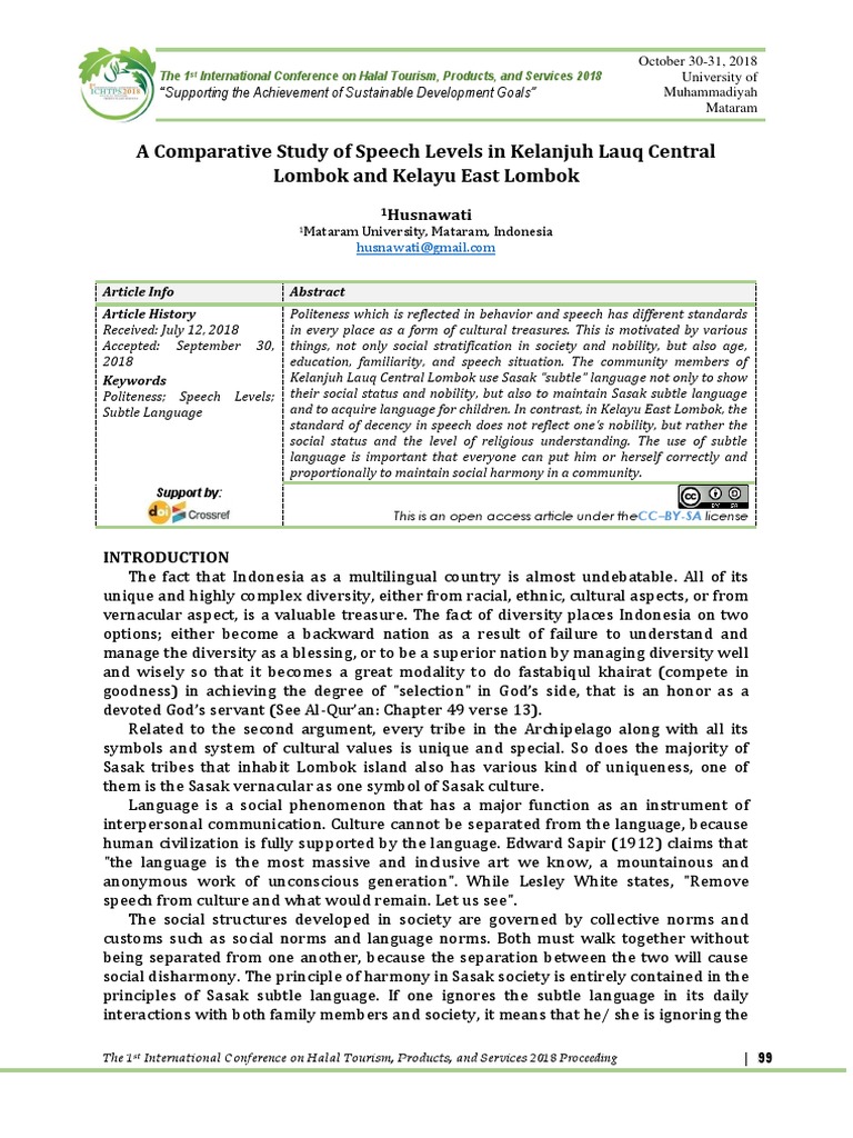 A Comparative Study of Speech Levels in Kelanjuh L PDF | PDF ...