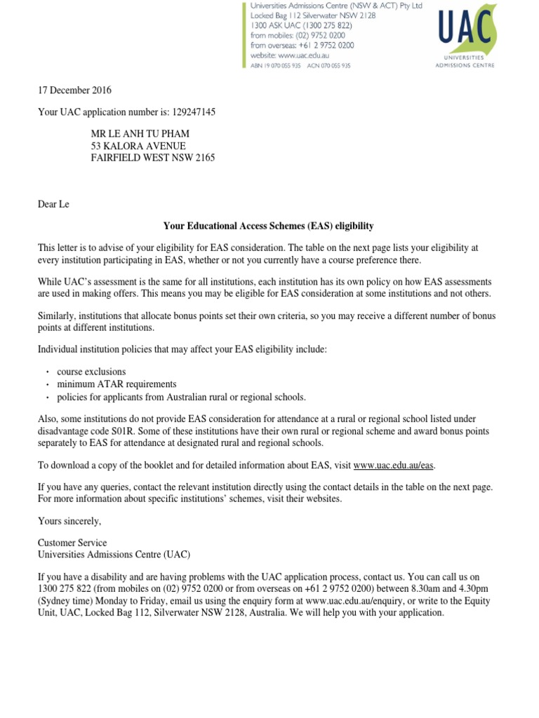 EAS Eligibility Confirmation Letter | PDF | Higher Education | Business