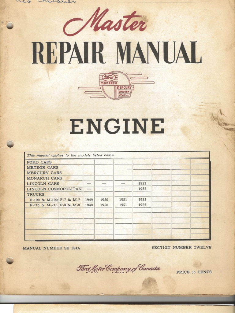 Ford Engines 1949-1952 Master Repair Manual Engine | PDF