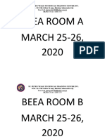 Beea Room A MARCH 25-26, 2020: St. Peter Velle Technical Training Center Inc. No