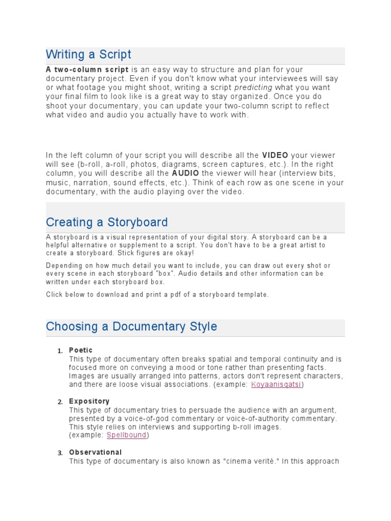 Writing A Script: A Two-Column Script Is An Easy Way To Structure and ...