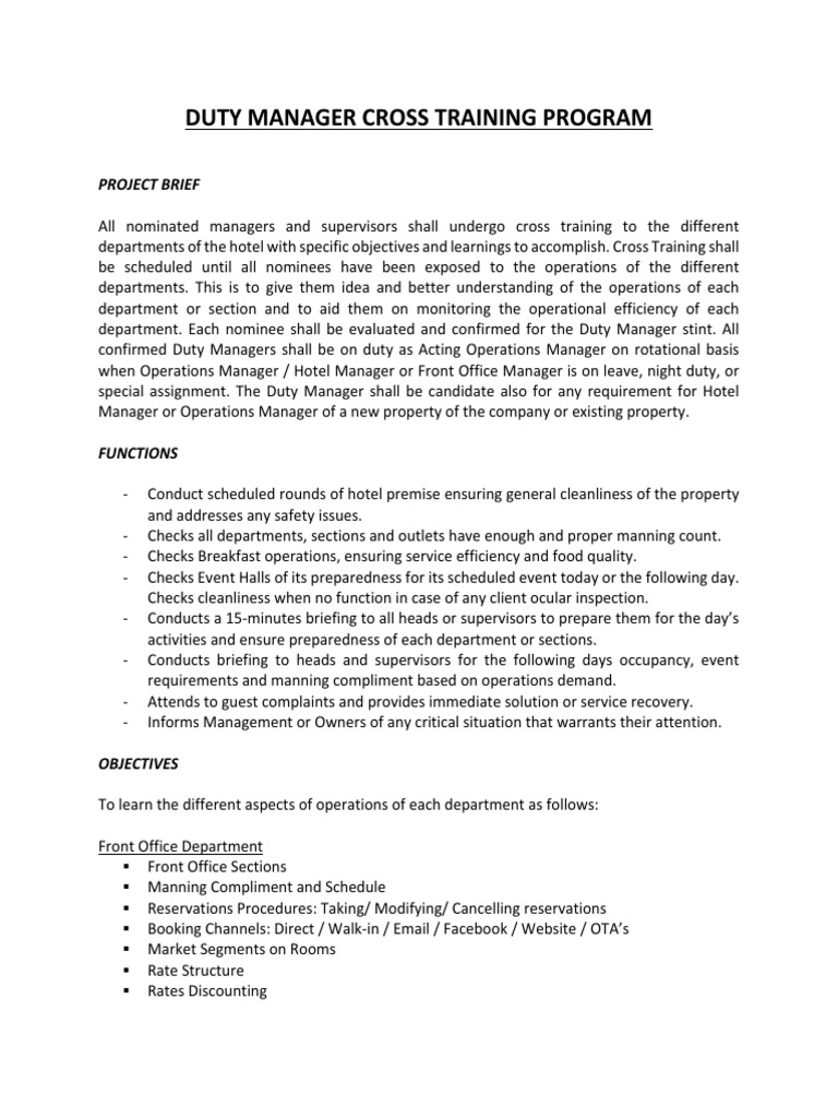 Duty Manager Cross Training Program | PDF | Business