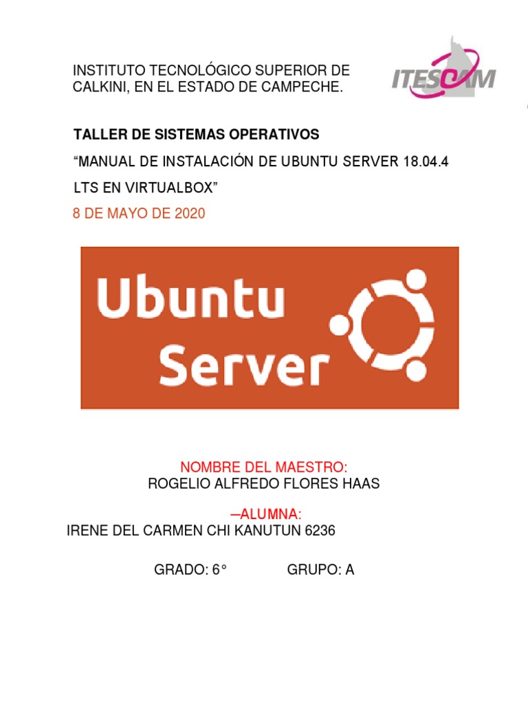 Manual de Instalación de Ubuntu Server 18.04.4 LTS en Virtualbox | PDF ...