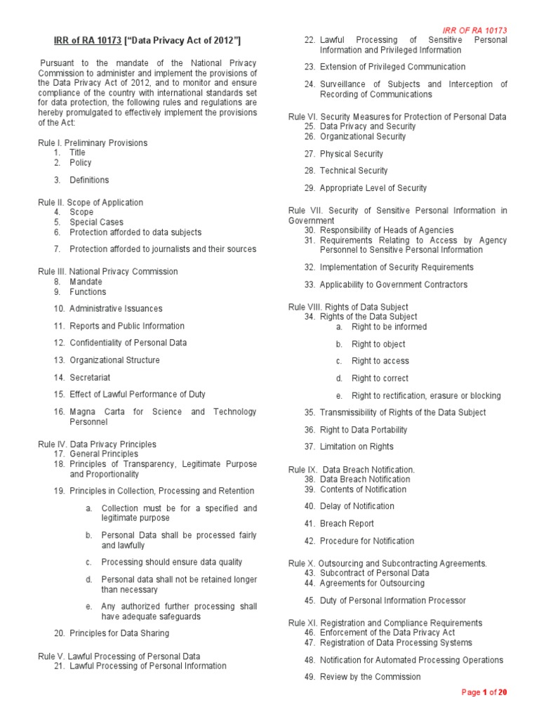 IRR of the Data Privacy Act 2012 | PDF | Privacy | Information Privacy