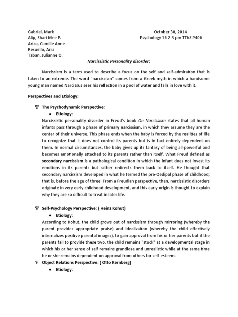 Narcissistic Personality Disorder Origins | PDF | Narcissism | Self Esteem