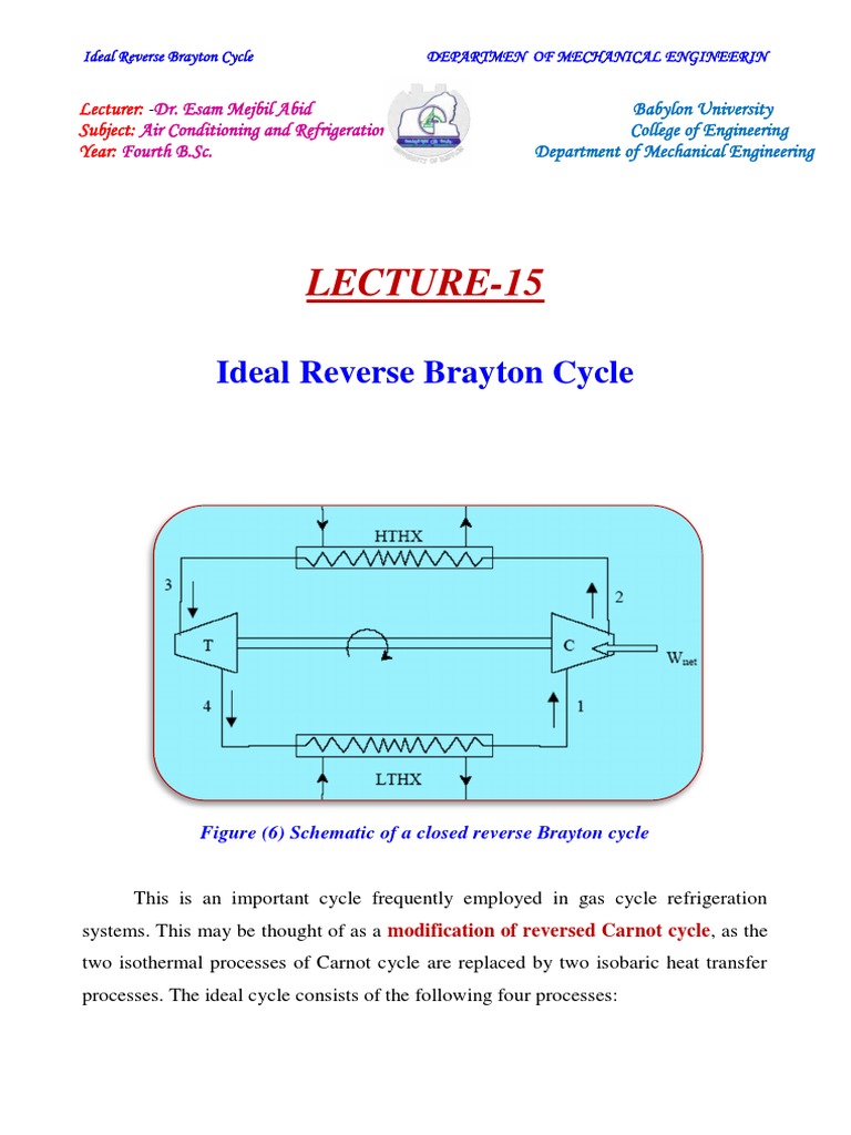 Ideal Reverse Brayton Cycle PDF | PDF | Heat | Gas Compressor