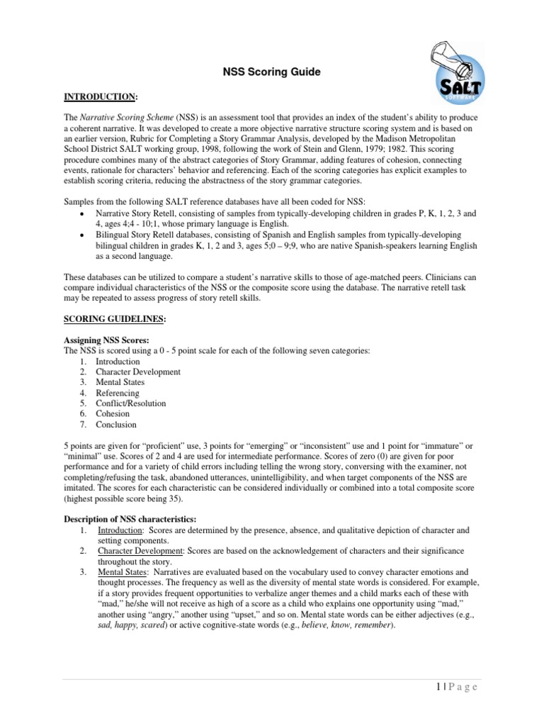 NSS Scoring Guide Overview | PDF | Narration | Emotions