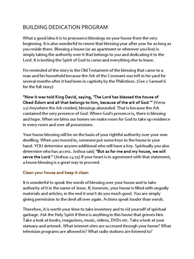 House Blessing and Dedication Program | PDF | Ark Of The Covenant ...