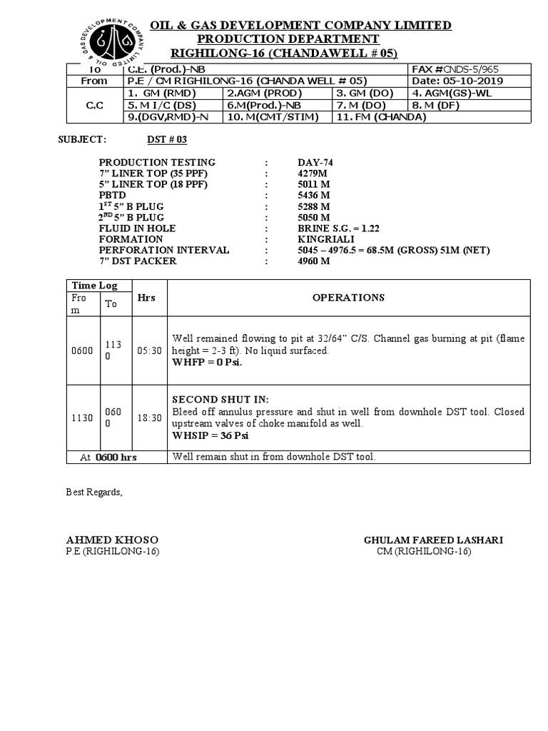 DST #03 Production Testing Report | PDF
