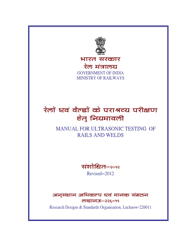 Manual For Ultrasonic Testing of Rails and Welds Government of India