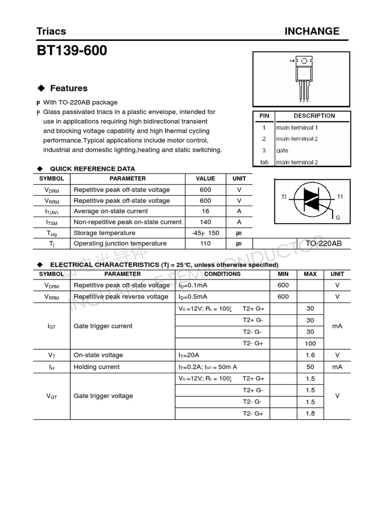 thumbnail image 2 of 50pcs BT139-600E BT139-600 Triac Transistor – SMW Brand 2 of 6