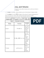 Perimeter, Area, and Volume: Shape Formula Variable S