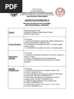 Lesson Plan in English 12: Pre-Test in English For Academic and Professional Purposes