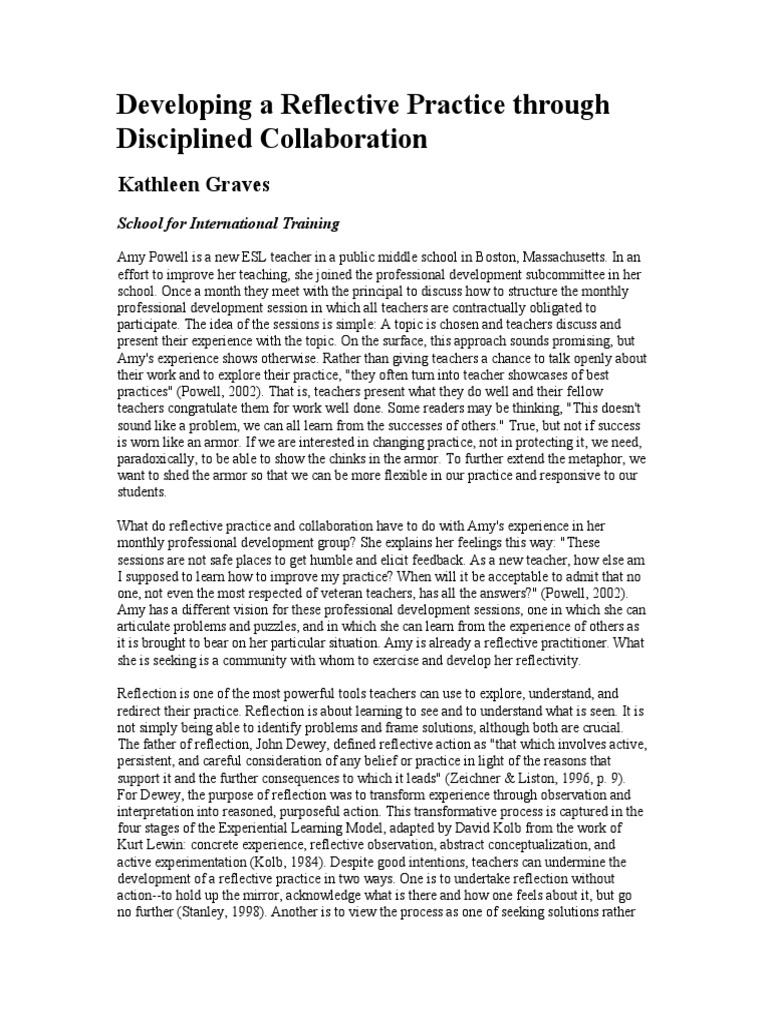 Reflective Practice in ESL Teaching | PDF | Reflective Practice | Teachers