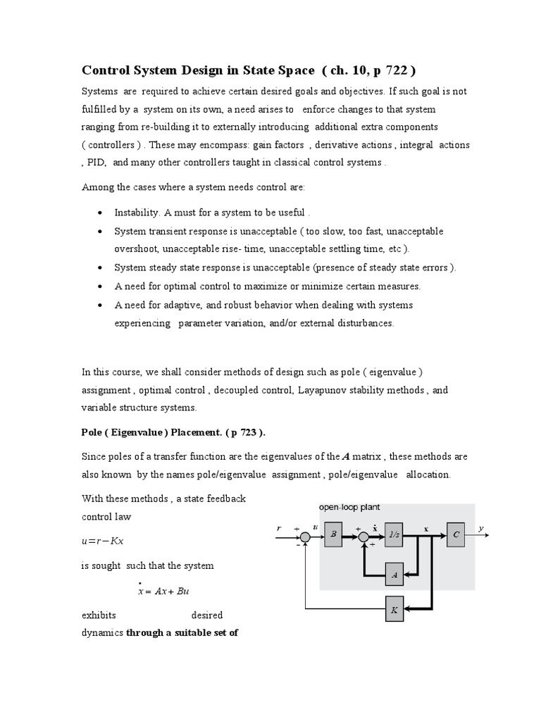 State Space Control System Design | PDF | Control Theory | Eigenvalues ...
