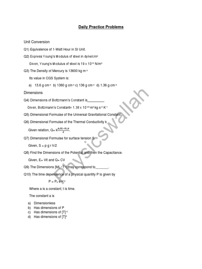 Daily Practice Problems: Unit Conversion | PDF