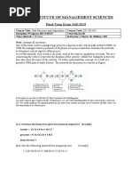 Barani Institute of Management Sciences: Final-Term Exam Fall-2019