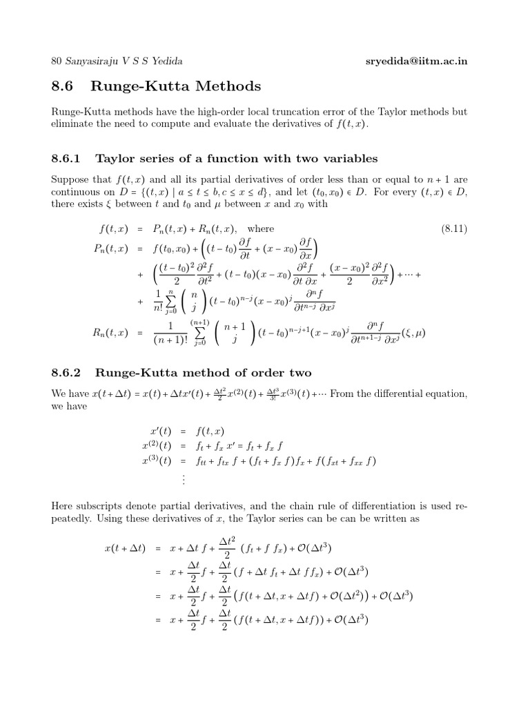 8.6 RungeKutta Methods 8.6.1 Taylor Series of A Function With Two