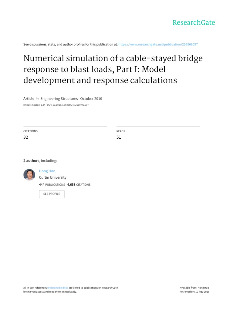 Numerical Simulation of A CableStayed Bridge Response To Blast Loads