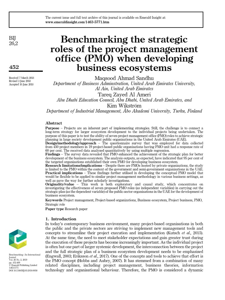 Benchmarking The Strategic Roles of The Project Management Office (PMO ...
